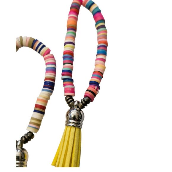 Cute Heishi Vinyl Stretch Bracelets in Multi-Colors with Tassels Set of 3 - New - Picture 4 of 4
